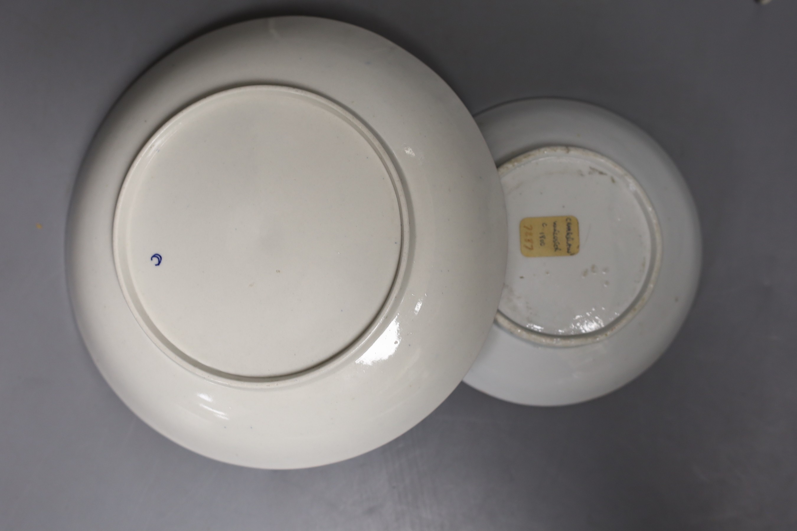 A Chamberlains Worcester saucer shaped dish and coffee cup and saucer both painted with the Royal Lily pattern c.1785